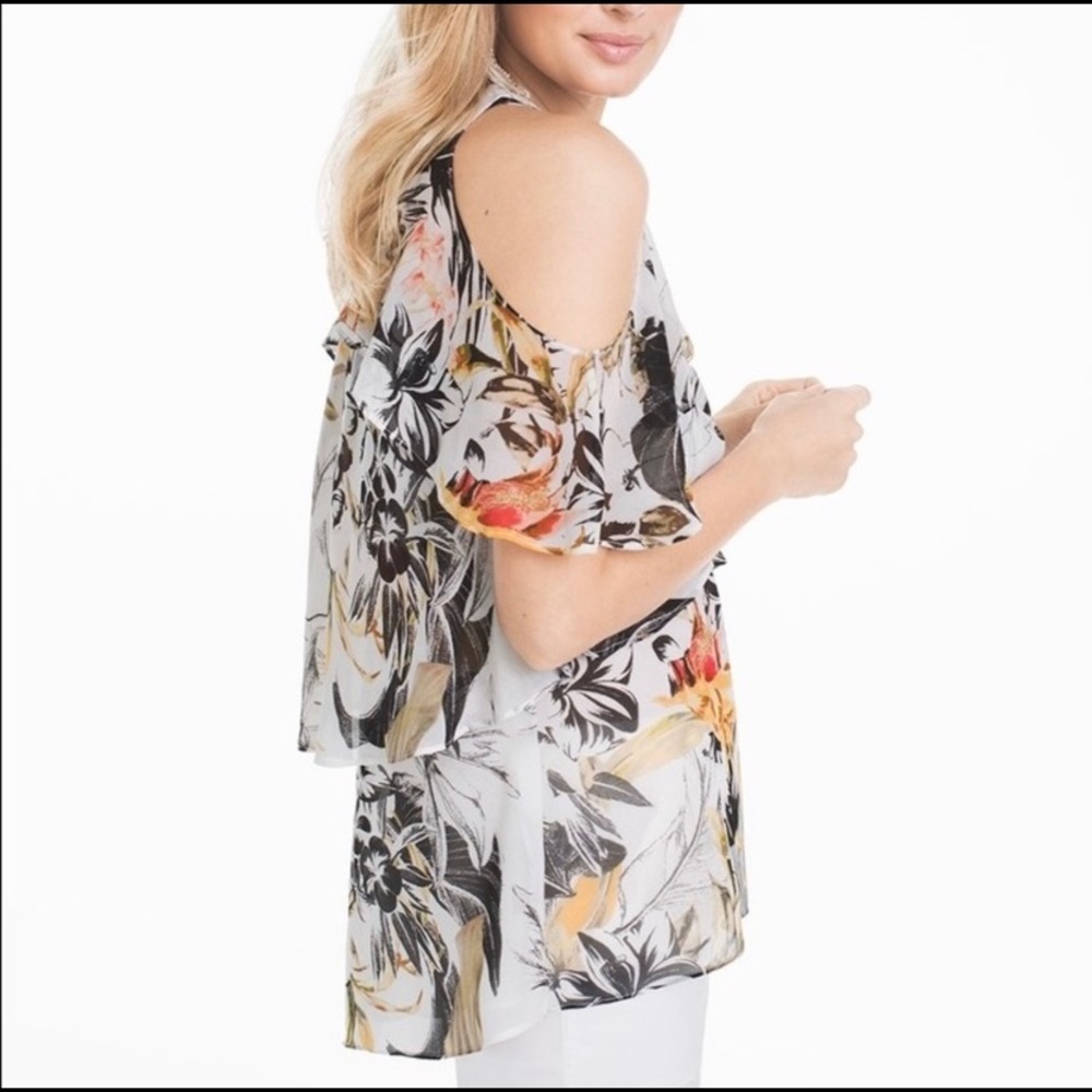 WHBM Floral Cold Shoulder ShortSleeve Blouse S - Picture 4 of 15